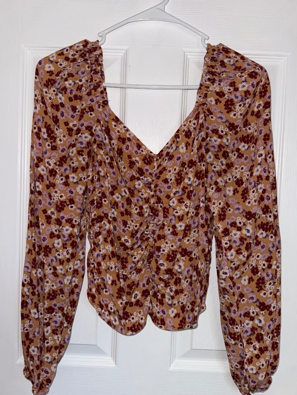 Long sleeve floral top with square neckline size medium